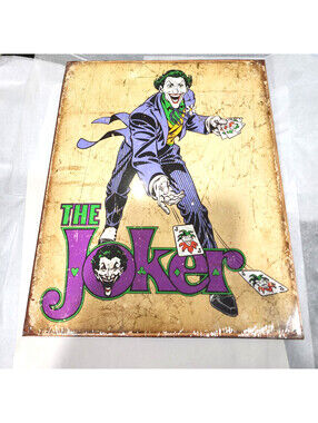 Vintage DC Comics The Joker Metal Tin Sign Retro Batman Villain Decor 16x12.5